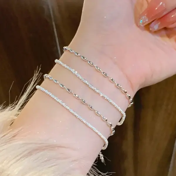 Silver Bracelet Girls Niche High-end Sense New Gimmel Double-layer Bracelet Bracelet Bracelet Exquisite Rice Grain Hand Jewelry