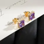 Square Purple Cubic Zirconia Stud Earrings - Image 2