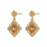 Vintage Brass Cz Chunky Flower Stud Earrings