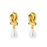 Cross Waterdrop Pearl Design Brass Stud Earrings - Image 2
