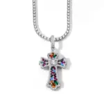 Multi Cutting Colorful Diamond Cross Charm Pendant