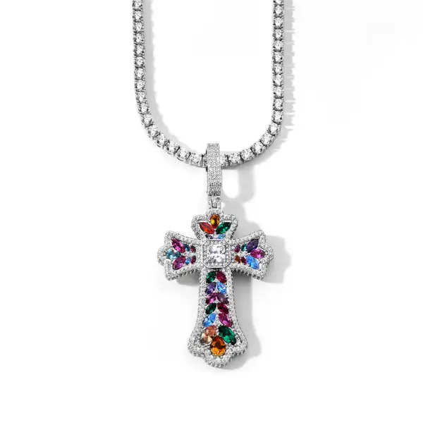 Multi Cutting Colorful Diamond Cross Charm Pendant