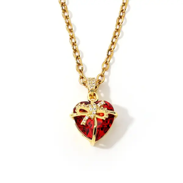 Red Heart Bow Love Pendant Necklace