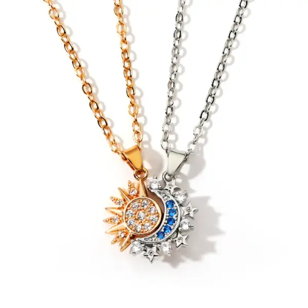 New Fashion Brass CZ Sun Moon Pendant Necklaces Supplier