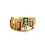 Colorful Square Zircon 18K Gold Plated Ring - Image 2