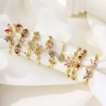 Adjustable Flower Brass Blue CZ Rings - Image 2