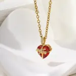 Red Heart Bow Love Pendant Necklace - Image 2