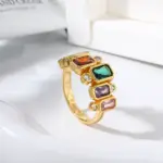 Colorful Square Zircon 18K Gold Plated Ring