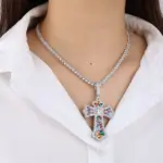 Multi Cutting Colorful Diamond Cross Charm Pendant - Image 2