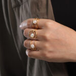 Baroque Pearl & Cubic Zirconium With Textured Geomety Open Ring Size - Image 2