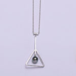 Tahiti Pearl & Cubic Zirconium With Textured Geomety Sterling Silver Necklace