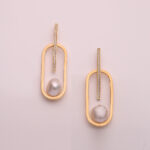 Baroque Pearl & Cubic Zirconium Geomety Earring