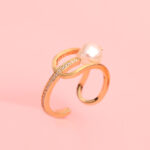 Baroque Pearl & Cubic Zirconium With Textured Geomety Open Size Ring - Image 2