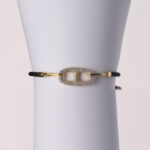 925 Sterling Silver With CZ Bracelet 18K Yellow Gold Plated & Nylon Black Cord