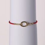 925 Sterling Silver Oval Shape Bracelet 18K Yellow Gold Plated & Nylon Red Cord