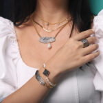 18K Yellow gold plated brass & cubic zirconium bark texture bracelet - Image 2