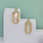 925 Sterling Silver Withe 18K Gold Plated Geomety Italy Style Mother Shell Bracelet