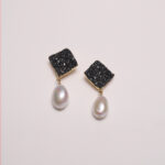 Drusy Ore Diamond Earring 18K Yellow Gold Plated Brass & Fresh Water Pearl