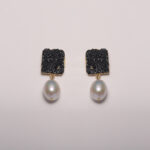 Drusy Ore Square Earring 18K Yellow Gold Plated Brass & Fresh Water Pearl