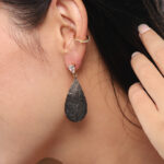 Pear Shape CZ with 925 Sterling Silver Posts Texture Earring - Image 2