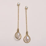 18K Yellow Gold Plated Brass & Cubic Zirconium With Fresh Water Pearl Earring