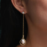 18K Yellow Gold Plated Brass & Cubic Zirconium With Fresh Water Pearl Earring - Image 2