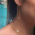 18K Gold Plated Brass Shell Pearl Dangling Ball Earring - Image 2