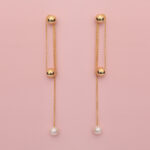 18K Gold Plated Brass Shell Pearl Dangling Ball Earring