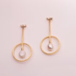 Fresh Water Pearl & Cubic Zirconium With Textured Geomety Earring