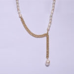 18K Yellow Gold Plated & CZ With Fresh Water Pearl Cubon Necklace