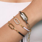 925 Sterling Silver Withe 18K Gold Plated Geomety Italy Style Bracelet