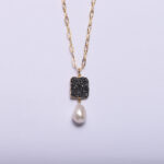 Square Necklace 18K Yellow Gold Plated Brass & Fresh Water Pearl