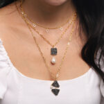 Square Necklace 18K Yellow Gold Plated Brass & Fresh Water Pearl - Image 2