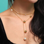 18K Gold Plated Brass Shell Pearl Dangling Ball Necklace - Image 2