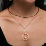 Fresh Water Pearl & Cubic Zirconium With Textured Geomety Necklace - Image 2