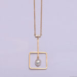 Fresh Water Pearl & Cubic Zirconium With Textured Square Pendant Necklace