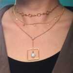 Fresh Water Pearl & Cubic Zirconium With Textured Square Pendant Necklace - Image 2