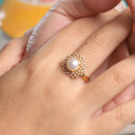 18K Yellow Gold Plated & CZ With Fresh Water Pearl Marguerite Ring - Image 2