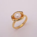 18K Yellow Gold Plated Fresh Water Pearl Flower Ring