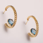 925 sterling silver hoop earring with blue topaz