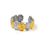 Hot Stainless Steel Two Tone Shell Ocean Adjustable Ring Factory