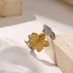 Stainless Steel Two Tone Flower Adjustable Ring Manufacturer - Image 2
