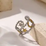 Stainless Steel Star Moon Heart Bead Opening Ring - Image 2