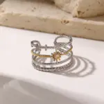 Stainless Steel Two Tone Four Line Sun Adjustable Ring - Image 2