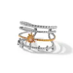 Stainless Steel Two Tone Four Line Sun Adjustable Ring