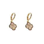 Brass CZ Clover Hoop Earrings