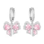 Brass Pink Diamond Bow Drop Earrings