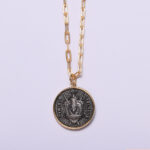 18K Yellow Gold & Black Rhodium Lucky Lion Sheild Coin Pendant Necklace