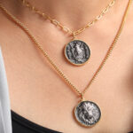 18K Yellow Gold & Black Rhodium Lucky Lion Sheild Coin Pendant Necklace - Image 2